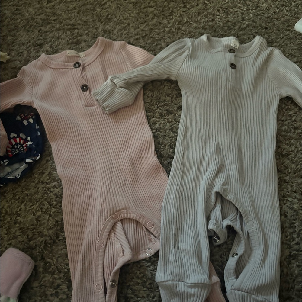 Cozy baby girl Ribbed rompers - Pink and Gray